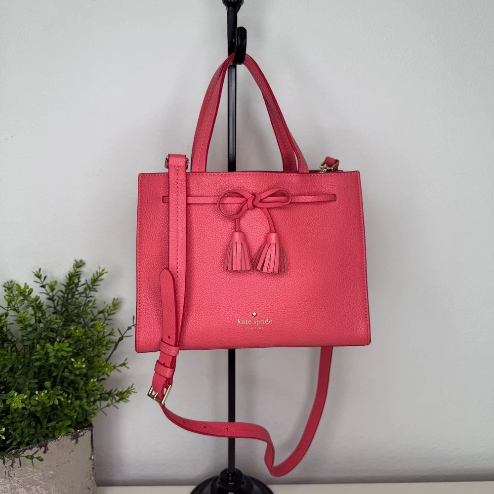 Kate Spade Hayes Street Satchel Pink Leather Bow Tassel‎ Crossbody Preppy Small